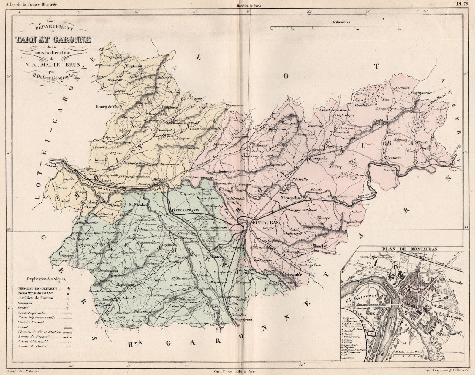 TARN-ET-GARONNE. Carte du département. Plan de Montauban. MALTE-BRUN 1852 map
